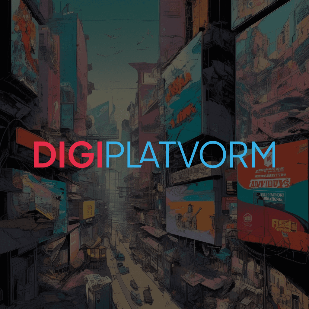 digiplatvormi logo cyberpunk linna taustal