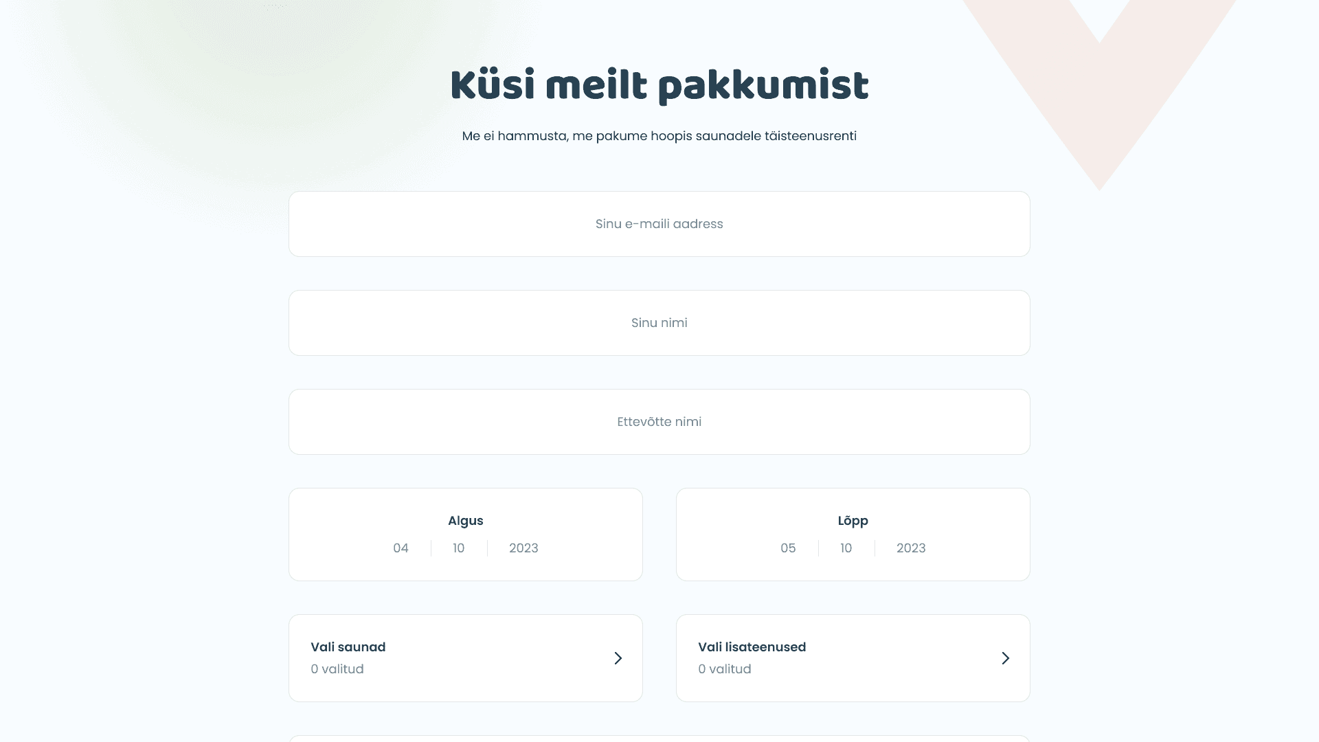 Saunatrip kontaktivorm Saunalounge lehel