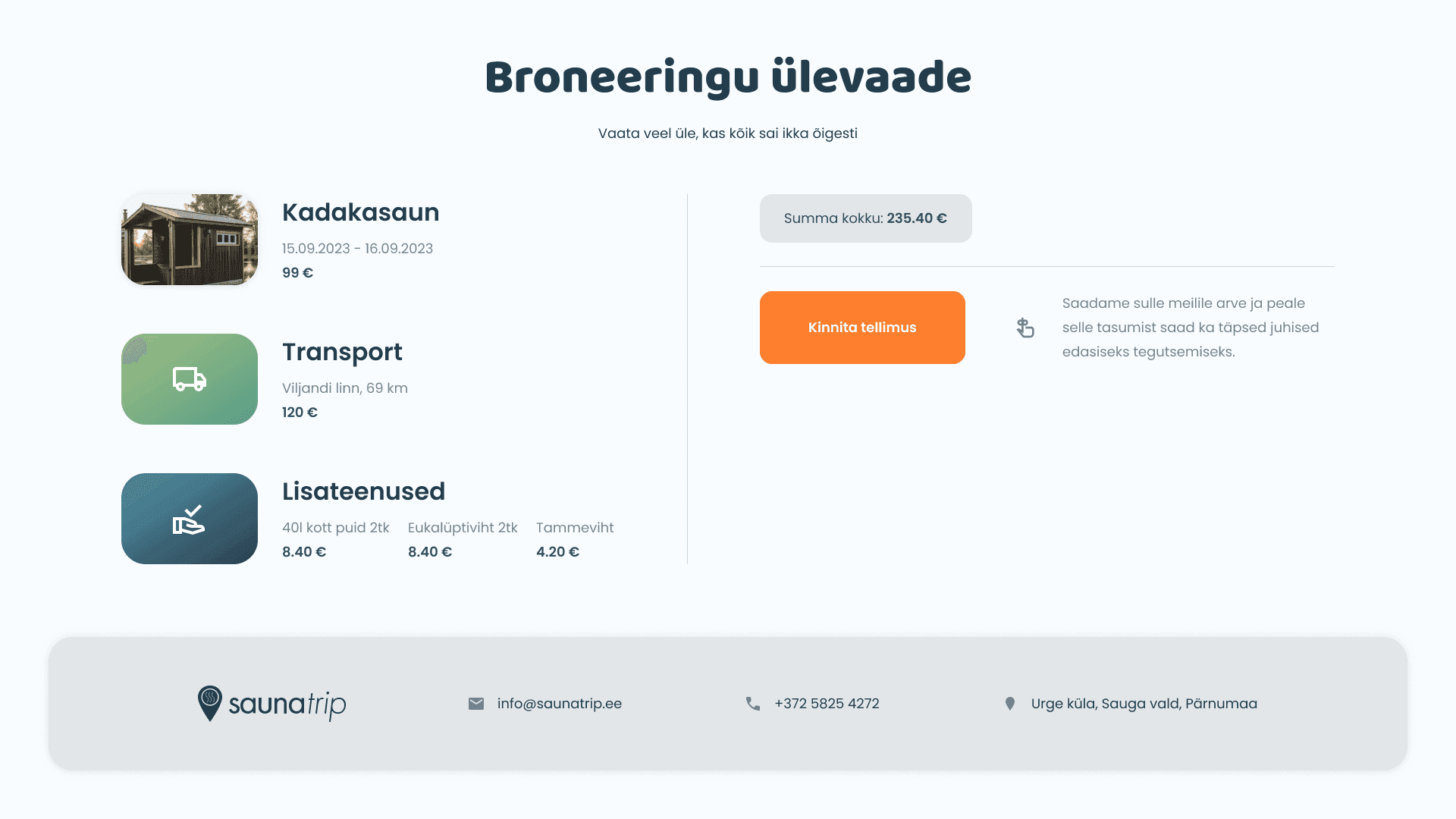 Saunatrip broneeringu ülevaade